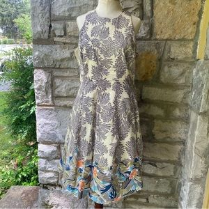 Jessamine print pattern full skirt scallop floral leaf sleeveless dress L